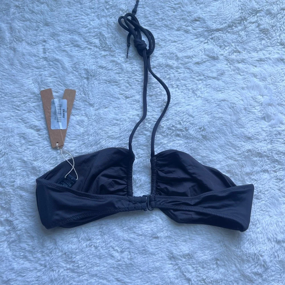 SKIMS Signature Swim U Wire Halter Top Onyx Black BT-BAN-7486W Womens Medium NEW